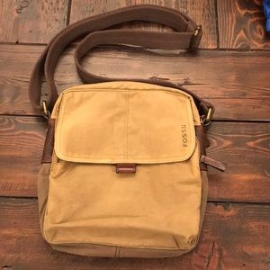 Fossil Canvas Khaki Tan Crossbody Bag